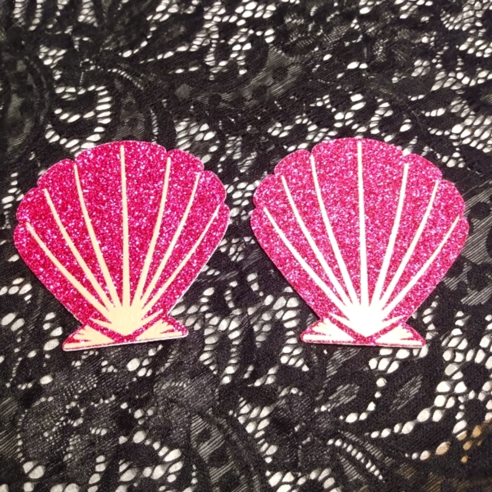 Glitter Sea Shell Nipple Covers Self Adhesive Pasties Large